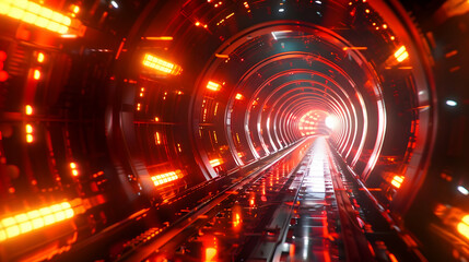 Red Futuristic Tunnel 3D Render