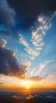 Sunlit Clouds Hovering Over Mountain Range