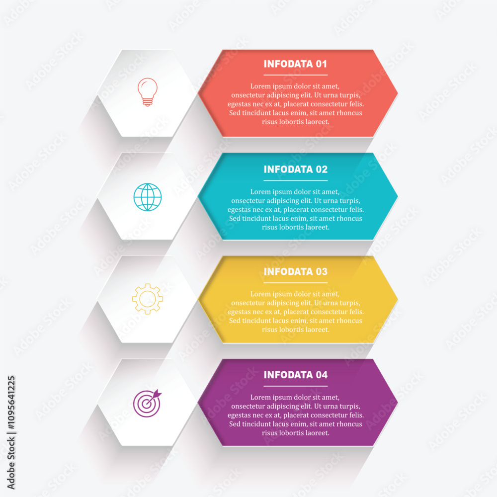 Poster four step infographic element design vector template for presentation.