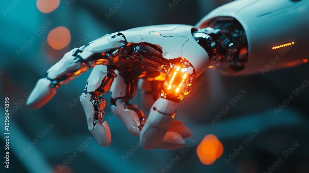 Poster Close-up of a robotic hand with glowing internal components.