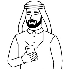 digital communication concept professional arab man in suit with smartphone