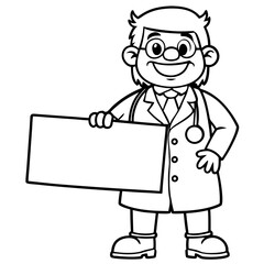 doctor cartoon character holding blank sign banner