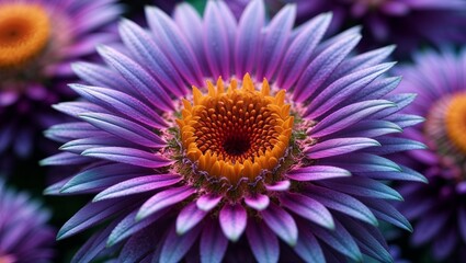 Vibrant purple daisy close-up with intricate petal patterns