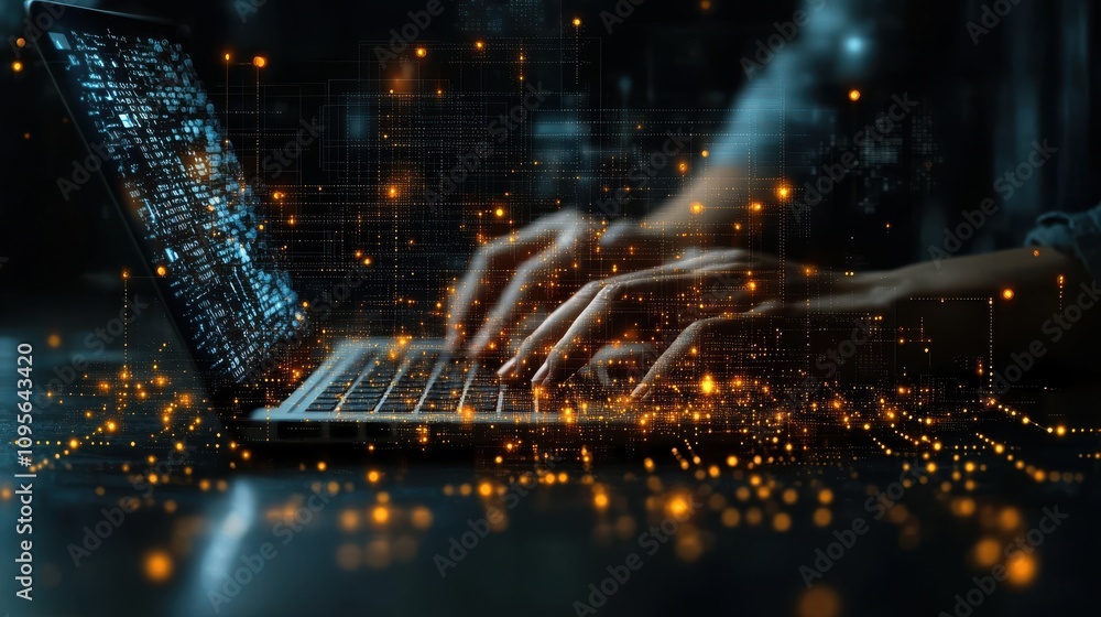 Poster teamwork and partnership concept businessman using laptop with teamwork icon on virtual screen team 