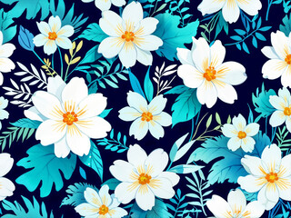 Abstract White flower pattern illustration on blue background