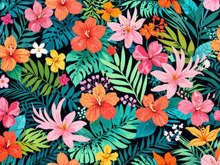 abstract Modern colorful tropical floral pattern. Cute botanical abstract contemporary pattern. Hand drawn unique print.