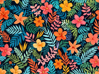 abstract Modern colorful tropical floral pattern. Cute botanical contemporary pattern