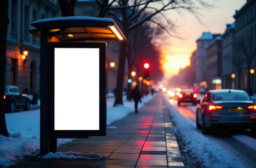 mockup of a large glowing supersite - a large billboard at a bus stop