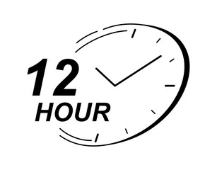 Clock with hours. 12 hour inscription near watches. Chronometer and stopwatch. Instrument for time measurement. Fast delivery symbol. Flat vector illustration