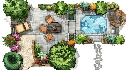Patio Planning Essentials: Aerial View of Landscape Design Icons