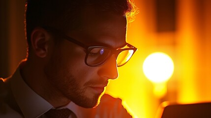 Cybersecurity Expert Analyzing Threat Data on Secure Dashboard with Golden Hour Lighting