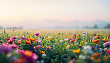 Fototapeta premium Blooming Wildflower Field in Morning Dew v4
