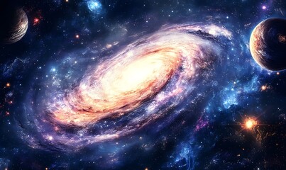 Obraz premium Spiral galaxy, planets, stars, nebulae in deep space.