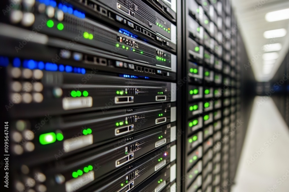 Aufkleber modern data center: close-up of server racks with blinking lights