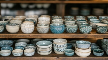 Artisan Ceramic Bowls in a Cozy Shop Display