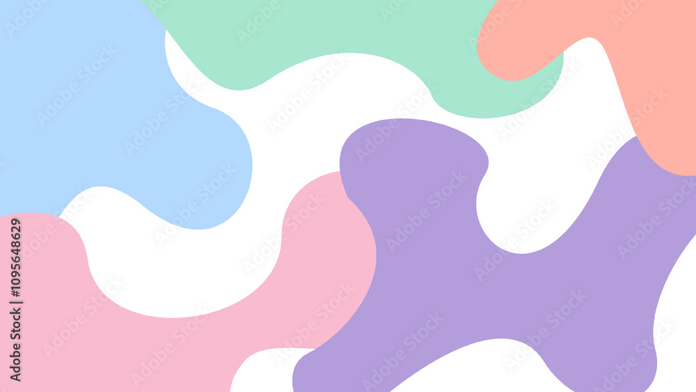 Poster a colorful abstract pattern featuring soft shapes in pastel tones against a white background, creati