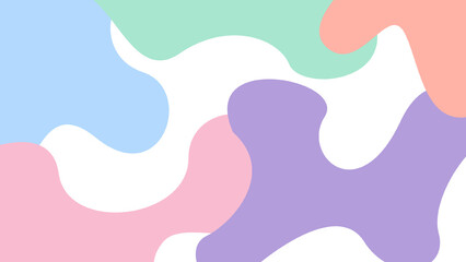 A colorful abstract pattern featuring soft shapes in pastel tones against a white background, creating a playful and modern design.