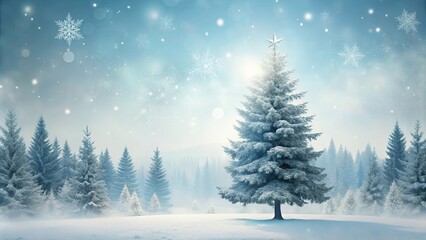 Fototapeta premium Winter Wonderland Majestic Snow-Covered Evergreen Tree in a Frosty Forest Scene