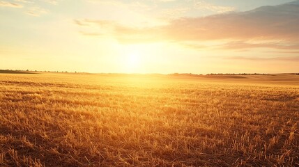 Obraz premium Vast Pastoral Landscape Illuminated by Warm Golden Sunset Highlighting Adaptive Agricultural Measures to Combat Climate Challenges