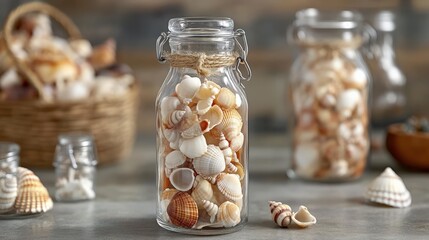 Exquisite Collection of Seashells in Vintage Jars