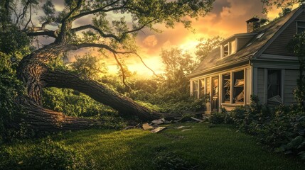 Obraz premium A tree has fallen on a house