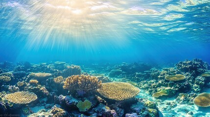 Fototapeta premium A beautiful blue ocean with a lot of coral and fish