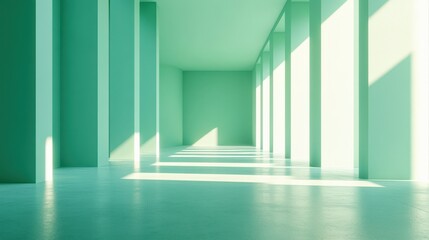 Fototapeta premium Tranquil Modern Interior with Soft Green Hues and Dramatic Shadows