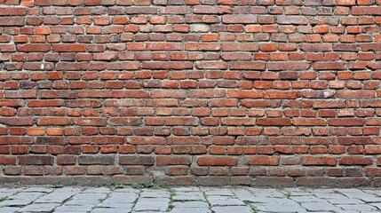 Rustic Red Brick Wall with Cobblestone Floor