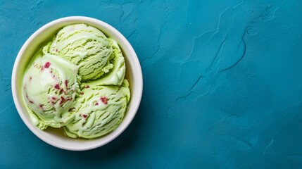 Obraz premium Bowl of mint ice cream with pink sprinkles.