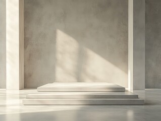 Minimalist Concrete Podium in Sunlit Room