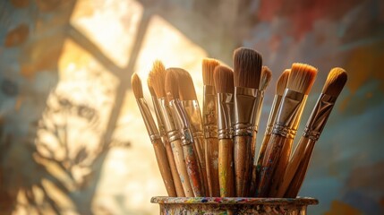 Artistic Tools: A Vibrant Display of Paintbrushes in Creative Setting