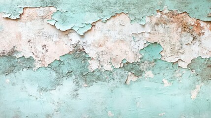 Textured Green and Peach Cracked Wall with Peeling Paint
