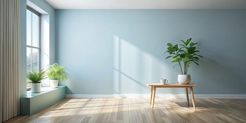Naklejka premium Serene Minimalist Room Interior Design with Natural Light and Plants