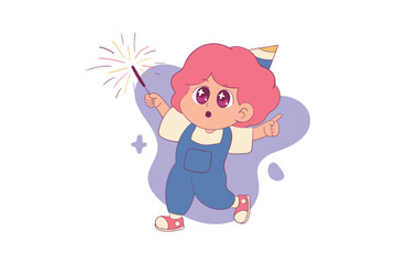 New Year Celebrating Pose Character Vector Illustration