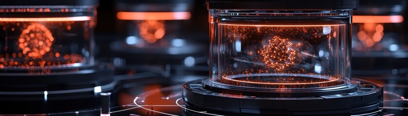 Scientists manipulating quantum particles in a futuristic lab advanced research environment innovative concepts