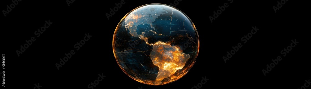Poster translucent globe showcases hyperaccurate weather data in a high-tech environment for global insight