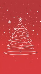 Simple white Christmas tree on a red background.