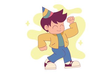 New Year Celebrating Pose Character Vector Illustration