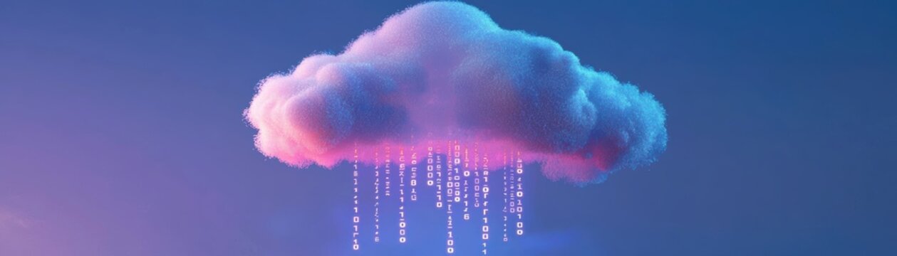 A pink purple cloud with ai code rain as Suspended devops pipeline innovation in midair digital art concept futuristic environment insightful perspective