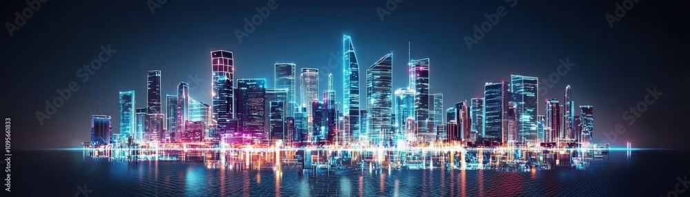Poster ai robots manipulate a holographic simulation of a futuristic cityscape virtual environment interact