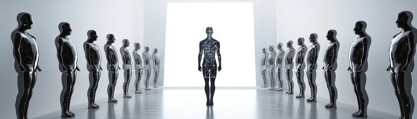 Ai robots collaborating with quantum systems to design innovative solutions in futuristic environments