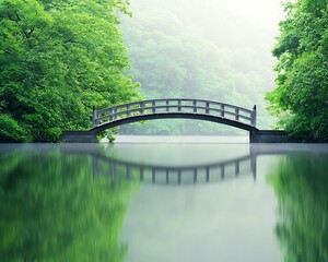 Tranquil Bridge Over a Serene Reflection Pond