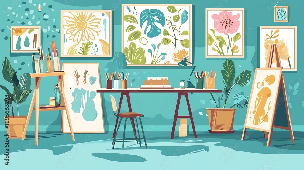 Aufkleber bright and functional creative studio decor with elements and vibrant color palette design of a mode