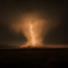 Lightning strikes amidst a dust storm nature landscape dramatic weather scene outdoor environment atmospheric perspective extreme conditions