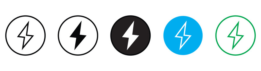 electric lightning power vector icon set, thunder bolt icon set, flash thunder power icon, power icon energy icon sign, vector illustration on transparent background