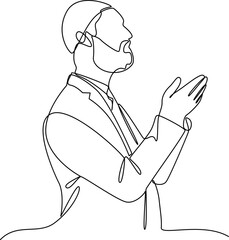Man pray One Line Art Vector