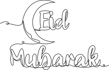 Eid Mubarak Words One Line Art Vector