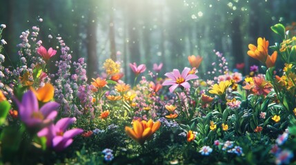 Fototapeta premium Magical forest flower meadow.