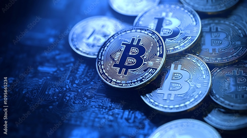 Poster cryptocurrency investment concept with blockchain symbols and digital coins financial technology dig