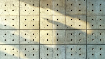 Abstract Concrete Wall with Symmetrical Holes and Natural Light Play